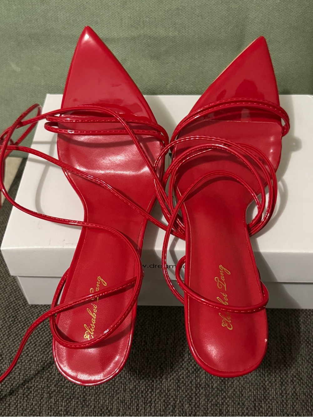 Ladies Red Strappy Pointed-Toe Heels - - Picture 2 of 5
